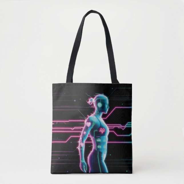 Bolso De Tela Tote NeonPulse Cyborg Run (Anverso)