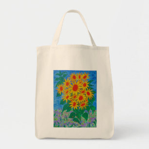 Bolso De Tela Tote orgánico del ultramarinos - girasoles en el