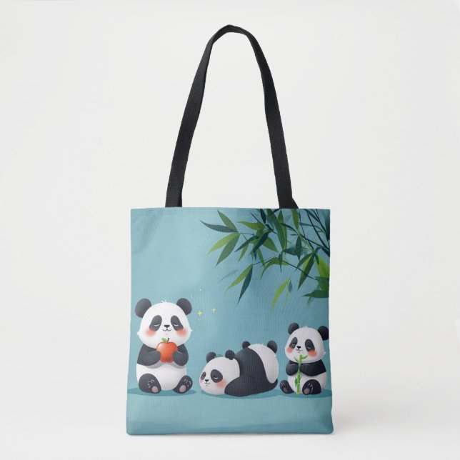 Bolso De Tela Tote Panda Azul (Anverso)