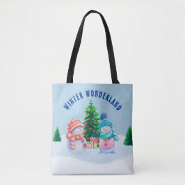 Bolso De Tela Tote Pareja Snowman Winter Wonderland