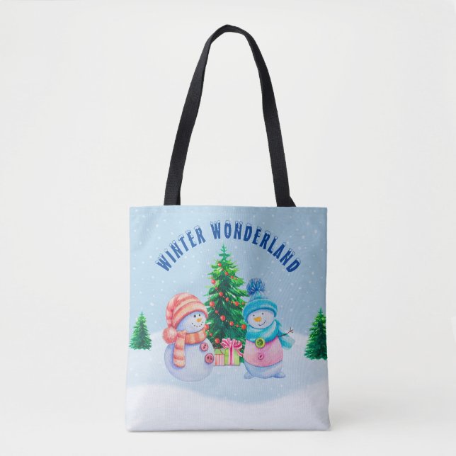 Bolso De Tela Tote Pareja Snowman Winter Wonderland (Anverso)
