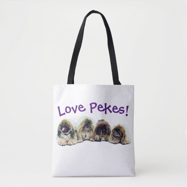 Bolso De Tela Tote pekingés, ¡incluyendo los Peke-Ends! (Anverso)