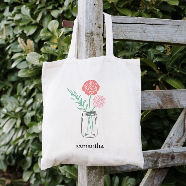 Bolso De Tela Tote personalizado | Botánico Mason Jar (Subido por el creador)