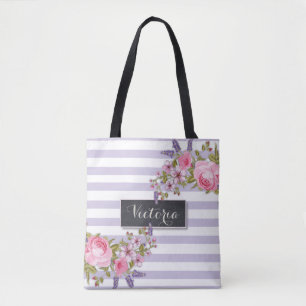 Bolso De Tela Tote personalizado con color de agua peony (púrpu