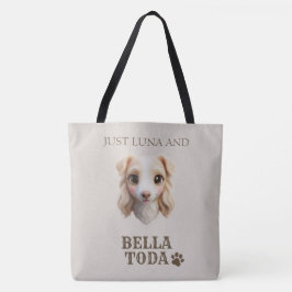 Bolso De Tela Tote personalizado con nombre de perro Chibi y due