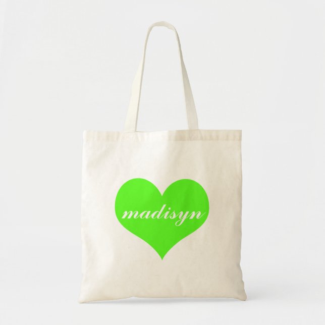 Bolso De Tela Tote personalizado corazón verde de neón del (Frente)