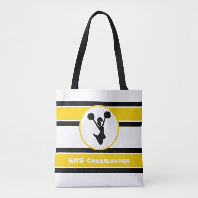 Bolso De Tela Tote Personalizado De Animadores Negros Y Oro (Anverso)