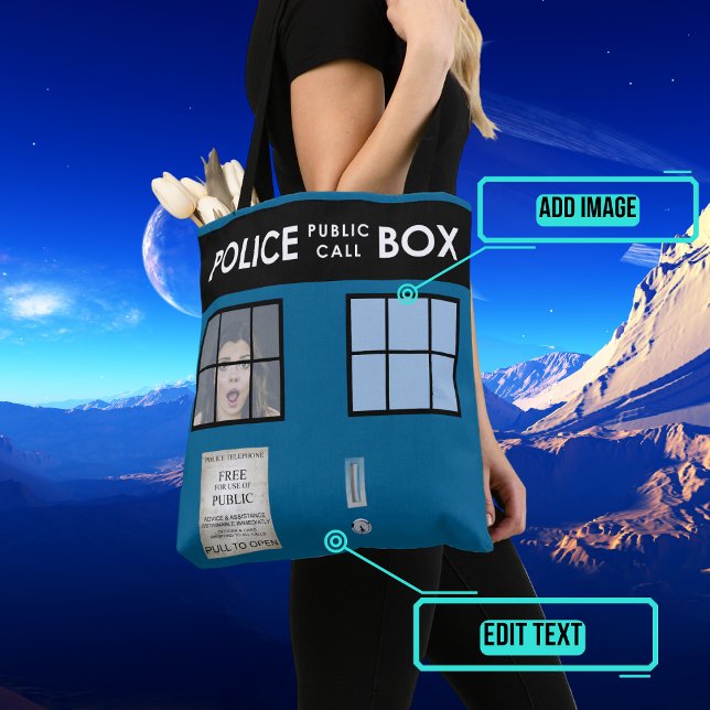 Bolso De Tela Tote personalizado de caja de policía (Travel anywhere in time and space with this fun tote)