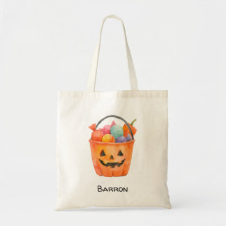 Bolso De Tela Tote Personalizado de Calabaza con Acuarela para T