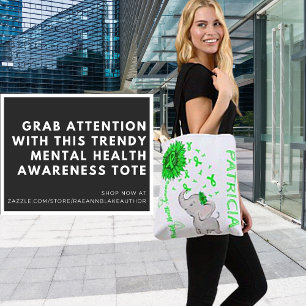 Bolso De Tela Tote Personalizado de Conciencia de Salud Mental