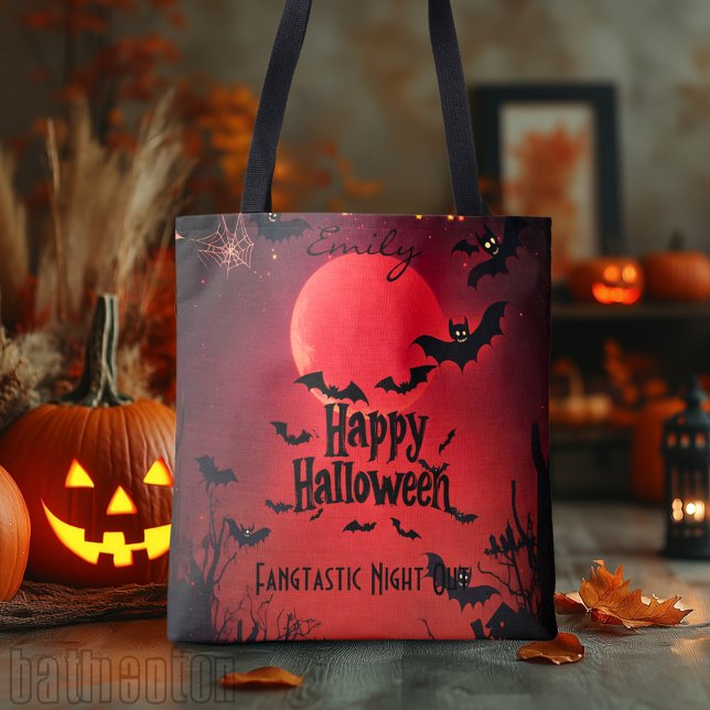 Bolso De Tela Tote personalizado de Halloween con murciélagos y  (Subido por el creador)