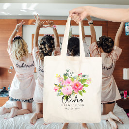 Bolso De Tela Tote personalizado de la dama de honor | Flores de
