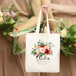 Bolso De Tela Tote personalizado de la dama de honor | Roses roj