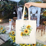 Bolso De Tela Tote personalizado de la dama de honor | Rústica d<br><div class="desc">El color de agua de bonito ilustra el rústico girasol con el tema de las hojas de eucalipto verde salado. ¡Di "yo lo hago" al regalo de la maleta de la dama de honor perfecta! Buscando una manera única y especial de proponer a sus damas de honor o agradecerles por...</div>