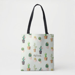 Bolso De Tela Tote personalizado de la impresión del cactus