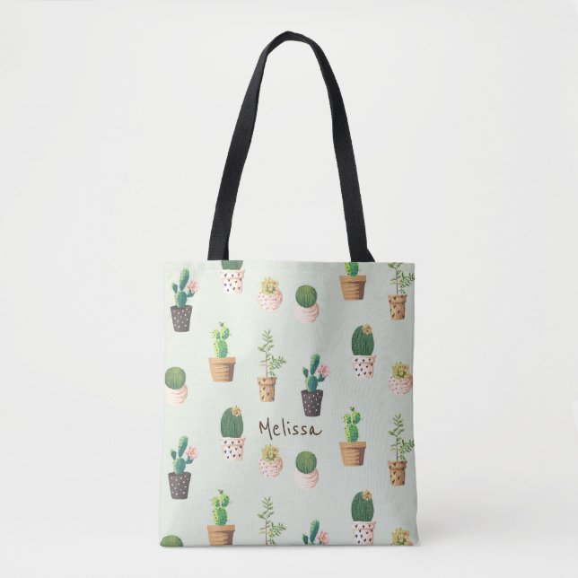Bolso De Tela Tote personalizado de la impresión del cactus (Anverso)