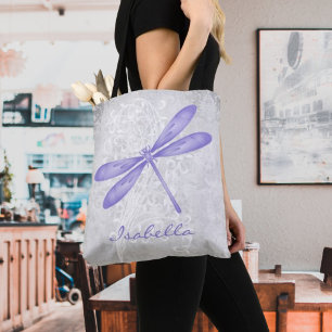 Bolso De Tela Tote personalizado de la libélula púrpura