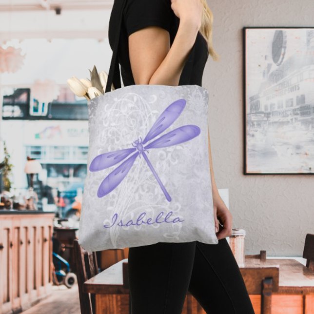 Bolso De Tela Tote personalizado de la libélula púrpura (Purple Dragonfly Personalized Tote Bag)
