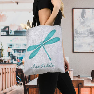 Bolso De Tela Tote personalizado de la libélula verde azulada