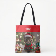Tote personalizado de Navidades de gatos abysinian
