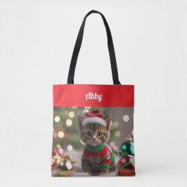 Bolso De Tela Tote personalizado de Navidades de gatos abysinian