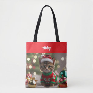 Bolso De Tela Tote personalizado de Navidades de gatos abysinian