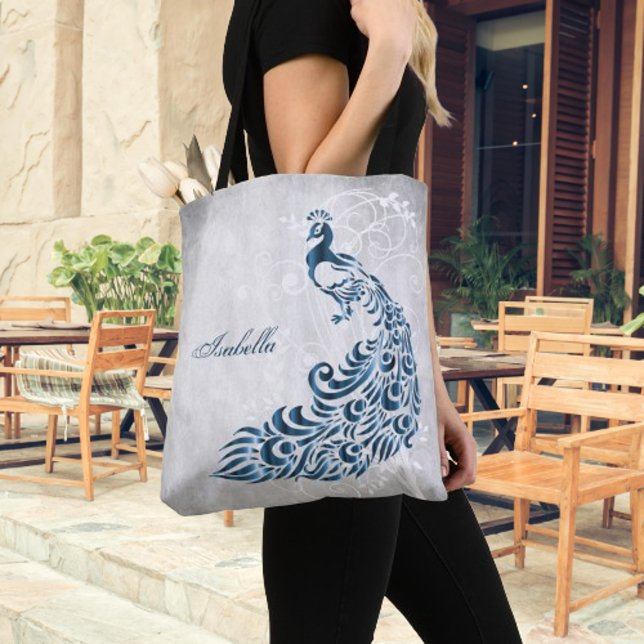 Bolso De Tela Tote personalizado de pavo real azul (Blue Peacock Personalized Tote Bag)