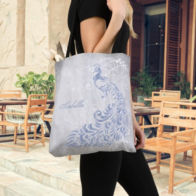 Bolso De Tela Tote personalizado de pavo real azul claro (Light Blue Peacock Personalized Tote Bag)