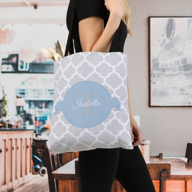 Bolso De Tela Tote personalizado de Sky Blue Quatrefoil (Sky Blue Quatrefoil Personalized Tote Bag)