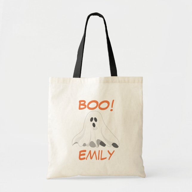 Bolso De Tela Tote personalizado del fantasma de Halloween (Frente)