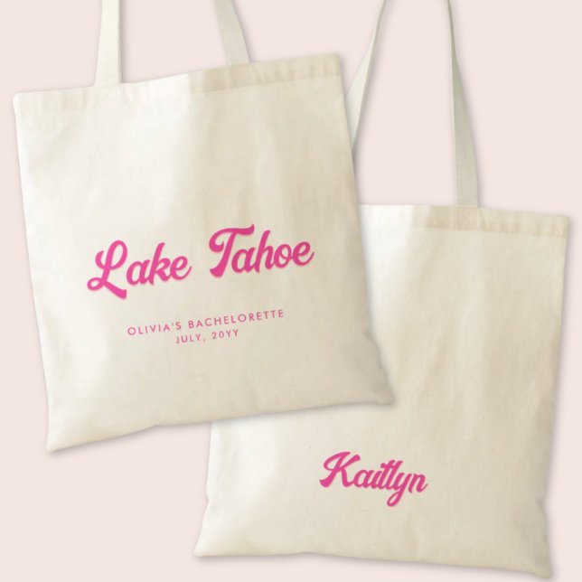 Bolso De Tela Tote personalizado del partido Bachelorette Lake T (Lake Tahoe Bachelorette Party Tote Bag)
