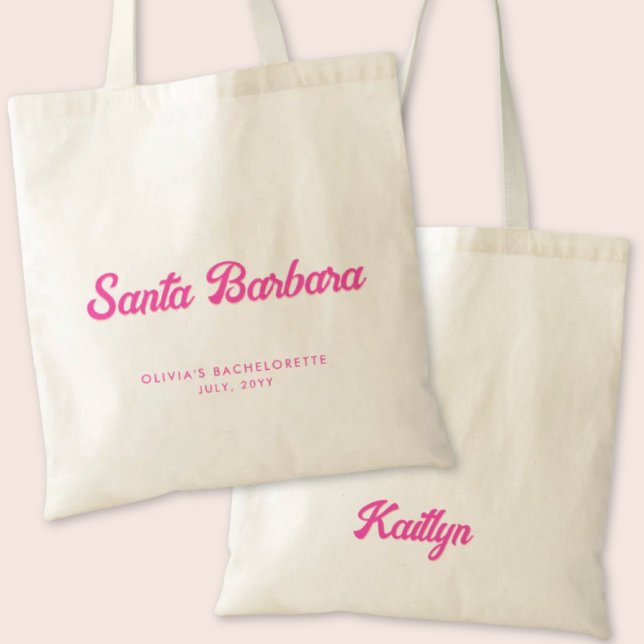 Bolso De Tela Tote personalizado del partido Santa Barbara Bache (Santa Barbara Bachelorette Party Tote Bag)