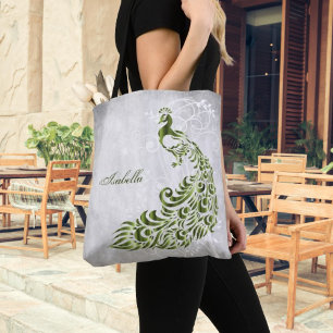 Bolso De Tela Tote personalizado del pavo real verde