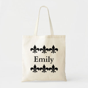 Bolso De Tela Tote personalizado flor de lis blanco y negro
