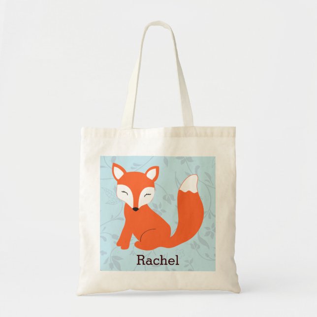 Bolso De Tela Tote personalizado Fox lindo azul del bebé del (Frente)