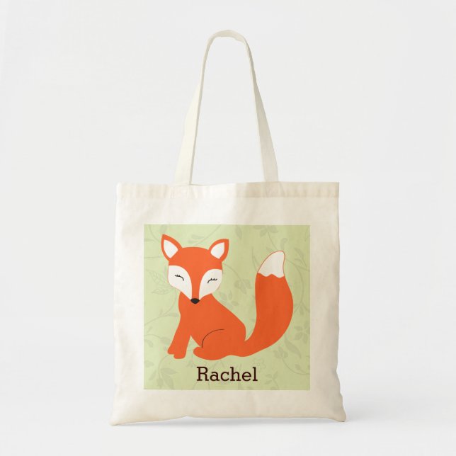 Bolso De Tela Tote personalizado Fox lindo verde del bebé (Frente)
