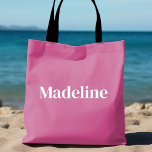 Bolso De Tela Tote personalizado rosado para soltera<br><div class="desc">Divertido, rosa ligero con una simple inscripción en bloques verticales que personalizar para cada huésped en la fiesta de la soltera. ¡bonito y favor para cualquier evento-soltería, fin de semana de chicas, reunión familiar, fiesta de billar y más! Mándame un mensaje si quieres algo diferente de lo que ves aquí...</div>