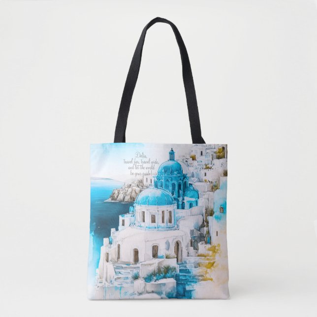 Bolso De Tela Tote personalizado. Tote Santorini. Patrón griego (Anverso)