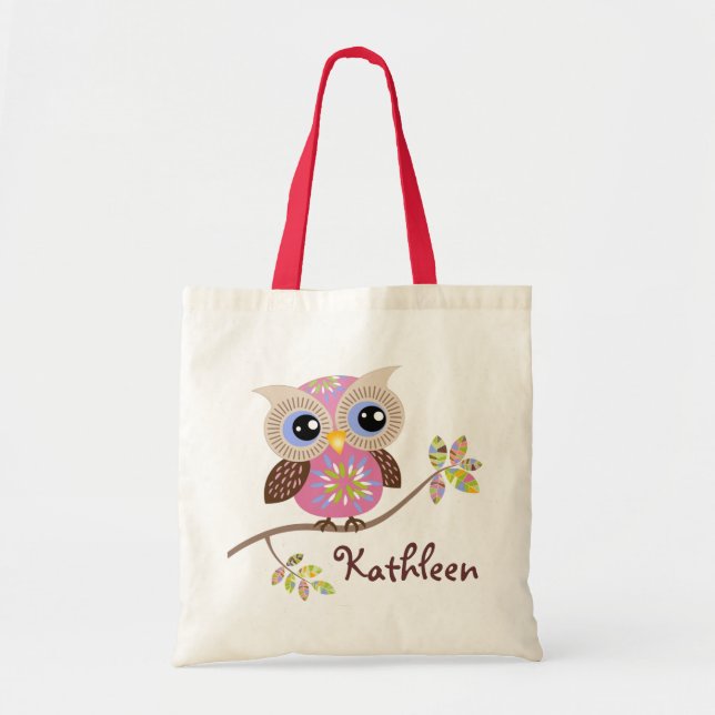 Bolso De Tela Tote presupuestario de lechuza rosada (Frente)