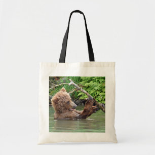 Bolso De Tela Tote presupuestario del cachorro de oso pardo