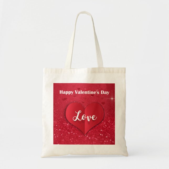 Bolso De Tela Tote presupuestario día de San Valentín Purpurina  (Frente)