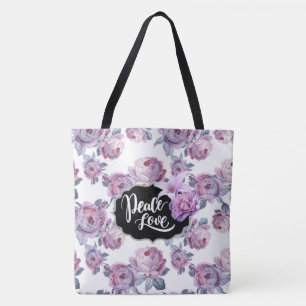 Bolso De Tela Tote Purple Floral Peace/Love