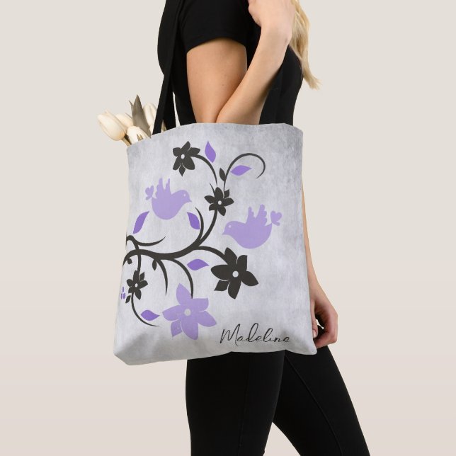 Bolso De Tela Tote Purple Lovebirds (Detalle)