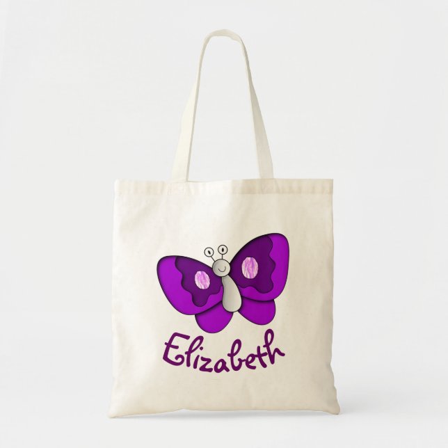 Bolso De Tela Tote púrpura conocido de encargo de la mariposa (Frente)