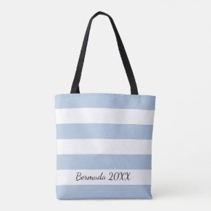 Bolso De Tela Tote rayado azul personalizado del frente y de la