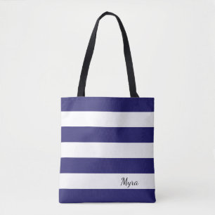 Bolso De Tela Tote rayado azul y blanco de medianoche