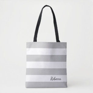 Bolso De Tela Tote rayado gris y blanco personalizado