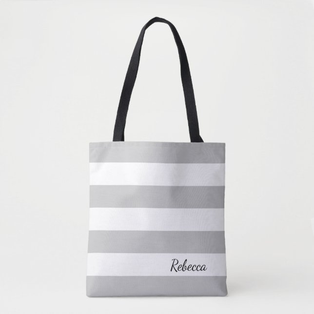 Bolso De Tela Tote rayado gris y blanco personalizado (Anverso)