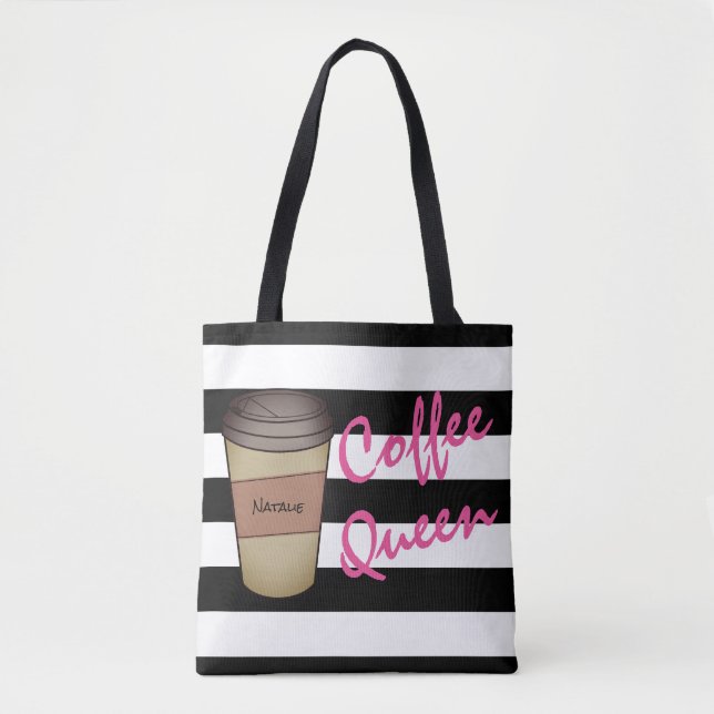 Bolso De Tela Tote rayado personalizado de la reina del café (Anverso)