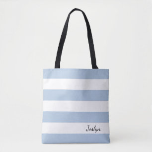 Bolso De Tela Tote rayado personalizado del azul claro y blanco
